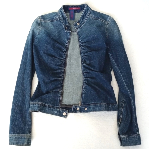 BCBGMAXAZRIA Ombre Denim Long Sleeve Zip Up Fitted Blue Jean Jacket Blazer XS - Picture 3 of 16
